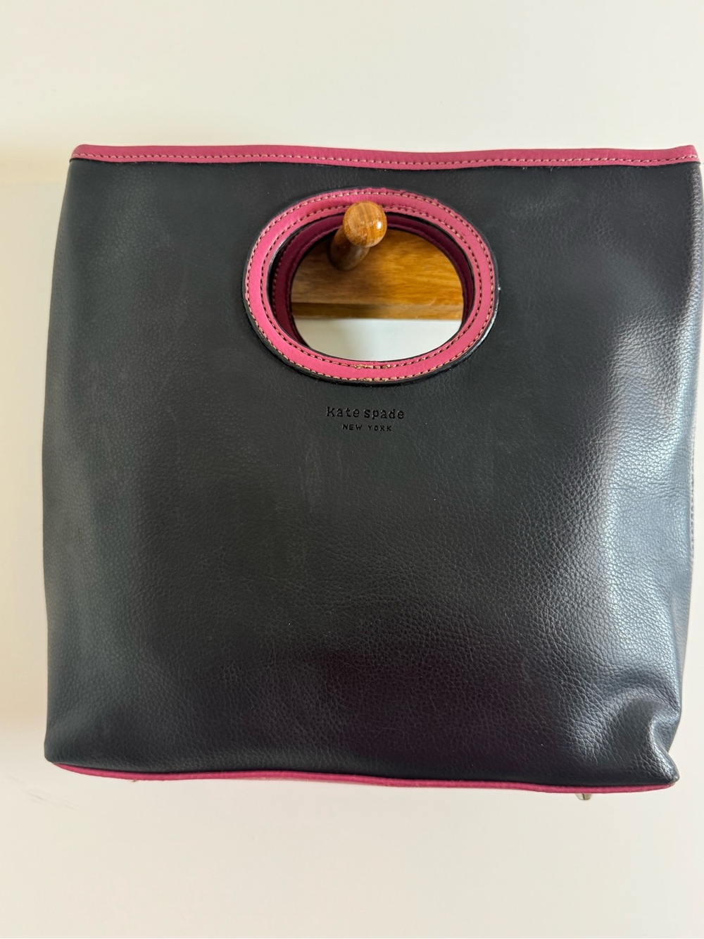 kate spade Black Leather Clutch with Pink Trim
